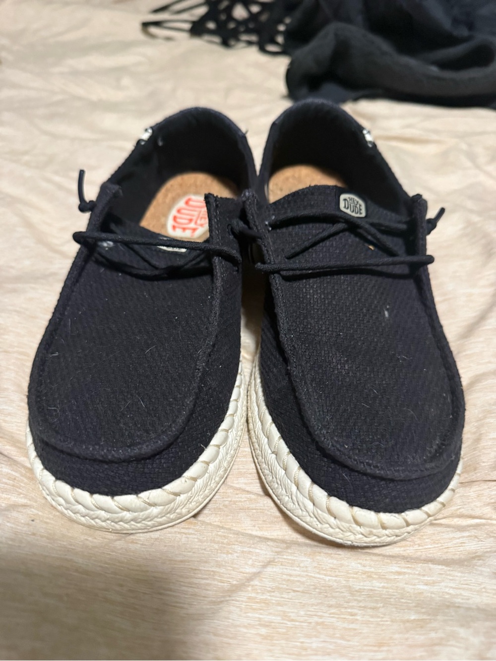 Hey Dude Black Slip-On Loafers with White Sole women’s